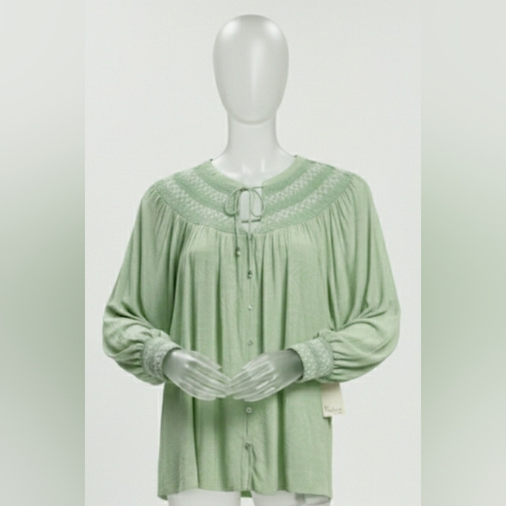 Soft Girl 3X Cottage Sage Green Prairie Boho Embroidered Flowy Top New